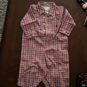 Ralph Lauren one piece long sleeve outfit plaid with button closure size 9months